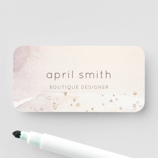 Abstract Roos Gold Paarse Waterverf Glitter Naamplaatje (In situ)