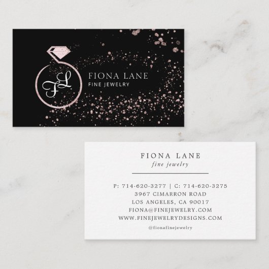 Abstract Roos Gold Paint Splatter Jewelry Logo Visitekaartje (Voorkant / Achterkant)