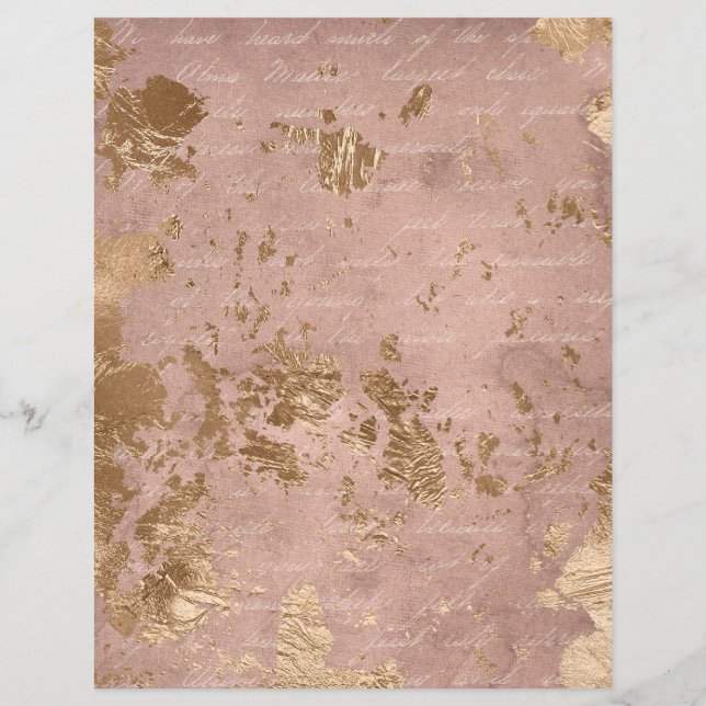 Abstract Roos Gold Textures Scrapbook Paper Sheet (Achterkant)