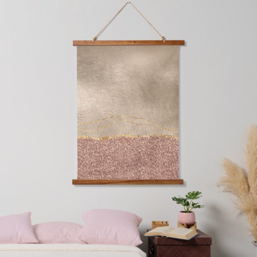 Abstract Roos Goudborsgeborsteld metalen glitter Hangend Wandkleed (Slaapkamer)