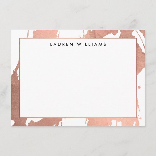 Abstract Roos Gouden Brushstrokes op Witte Nota Ka Notitiekaartje (Voorkant)