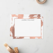 Abstract Roos Gouden Brushstrokes op Witte Nota Ka Notitiekaartje (Voorkant / Achterkant in situ)