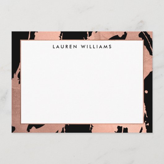 Abstract Roos gouden penseelstreken op Black Note  Notitiekaartje (Voorkant)