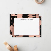 Abstract Roos gouden penseelstreken op Black Note  Notitiekaartje (Voorkant / Achterkant in situ)