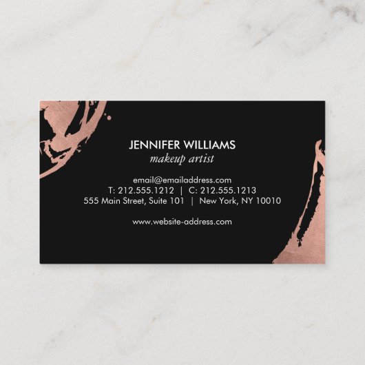 Abstract Roos Gouden penseelstreken op Zwart II Visitekaartje (Achterkant)