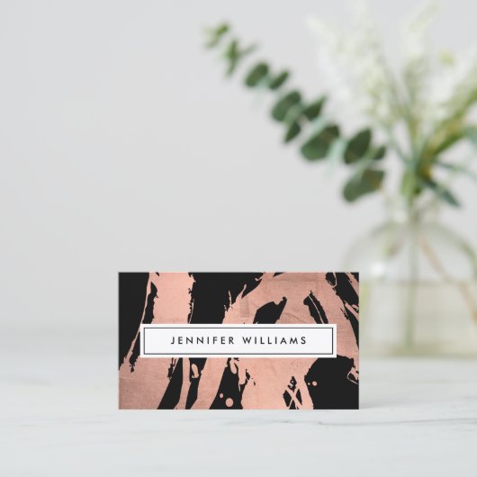 Abstract Roos Gouden penseelstreken op Zwart II Visitekaartje (Staand voorkant)