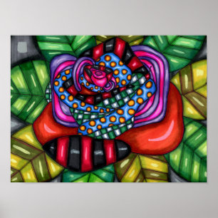 abstract roos originele kunst bloemtekening poster