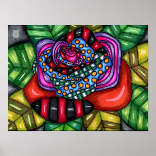 abstract roos originele kunst bloemtekening poster (Voorkant)