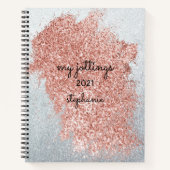 Abstract Roos Roze Splash Silver Glitter Monogram Notitieboek (Voorkant)