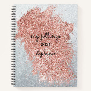 Abstract Roos Roze Splash Silver Glitter Monogram Notitieboek