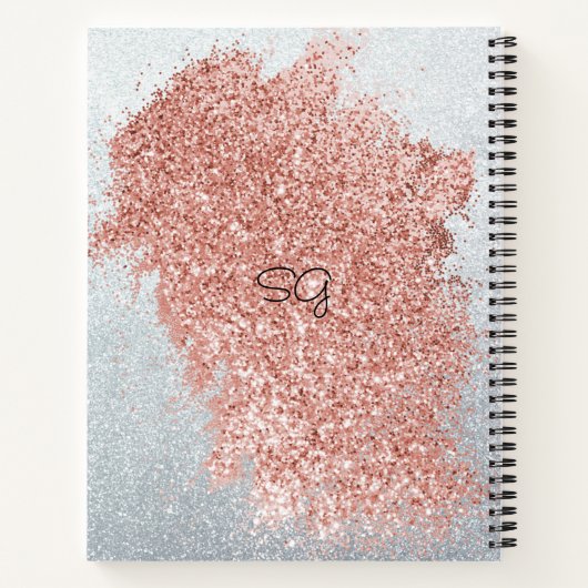 Abstract Roos Roze Splash Silver Glitter Monogram Notitieboek (Achterkant)