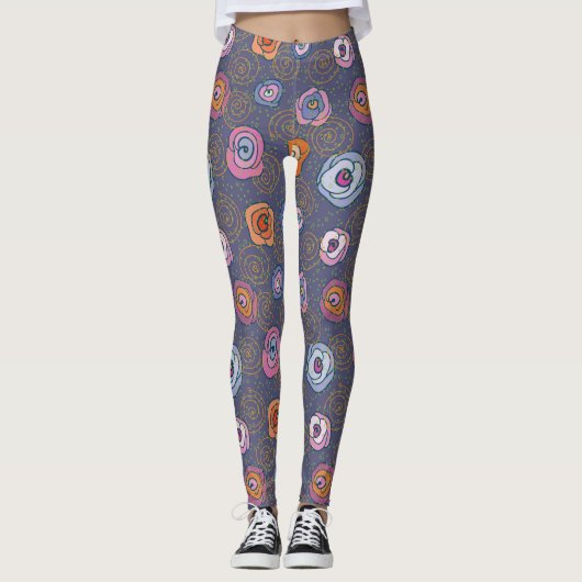Abstract roos veldpatroon leggings (Voorkant)