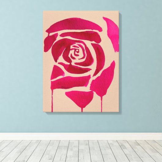 Abstract Roos waterverf floreel originele kunst Canvas Afdruk (Insitu (Houten vloer))