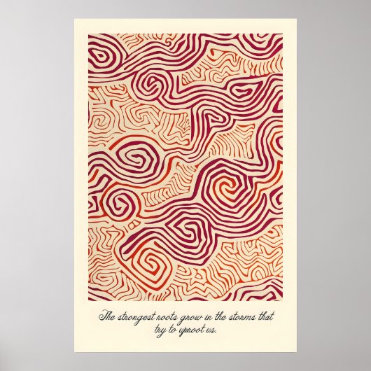 Abstract Root Pattern Print Earthy Red Beige Swirl (Voorkant)