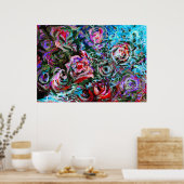Abstract roses in red and turqoise - print (Keuken)