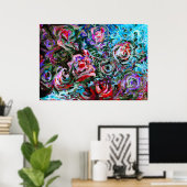 Abstract roses in red and turqoise - print (Thuiskantoor)