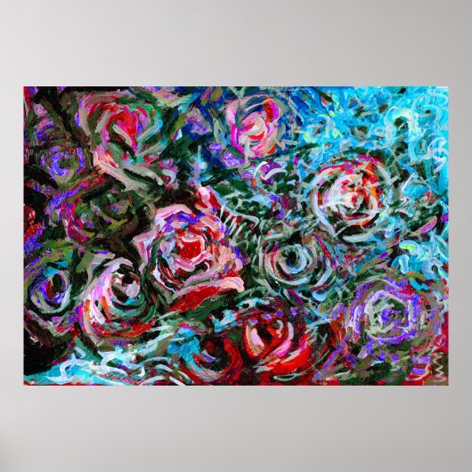 Abstract roses in red and turqoise - print (Voorkant)