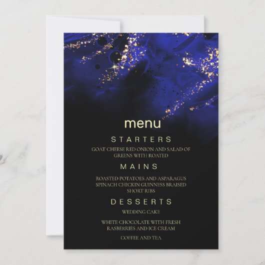 Abstract Royal Blue en Gold Alcohol Menu Kaart (Voorkant)
