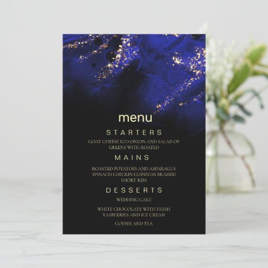 Abstract Royal Blue en Gold Alcohol Menu Kaart (Staand voorkant)