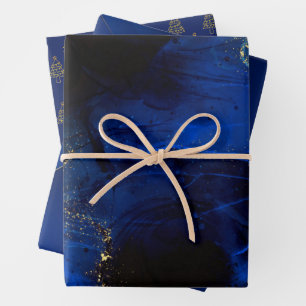 Abstract Royal Blue en Gold Pattern Inpakpapier Vel