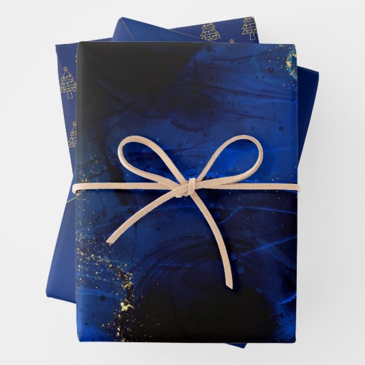 Abstract Royal Blue en Gold Pattern Inpakpapier Vel (In situ)