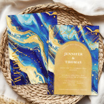 Abstract Royal Navy Blauw en Goud Boog Bruiloft
