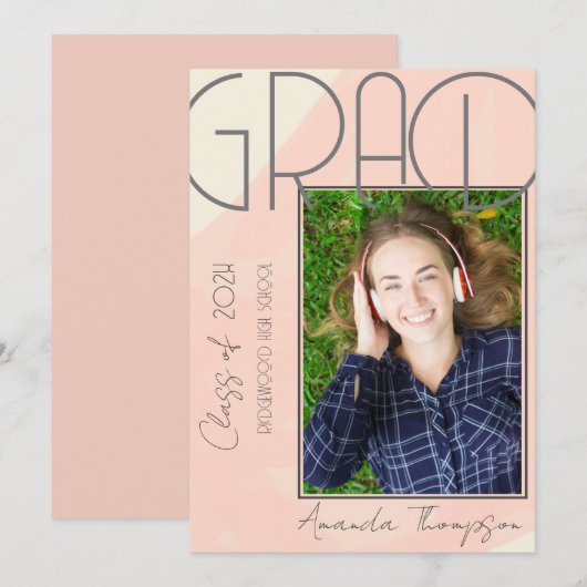 Abstract Roze Afstudeerder Foto Afstuderen aankond Kaart (Voorkant / Achterkant)