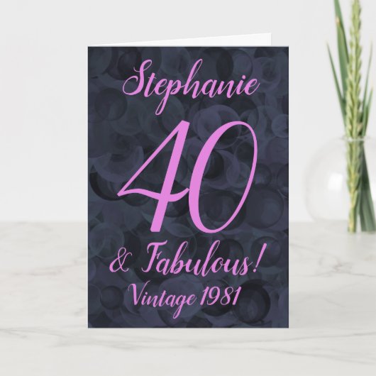 Abstract Roze Black 40 en Fabulous Birthday Kaart (Voorkant)