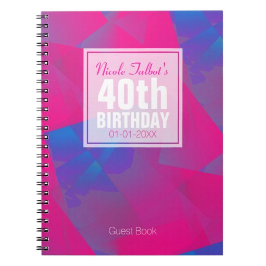 Abstract Roze Blauw 40e Birthday Guest Book 10a Notitieboek (Voorkant)