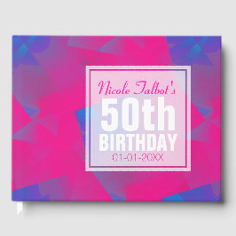 Abstract Roze Blauw 50e Birthday Guest Book Gastenboek