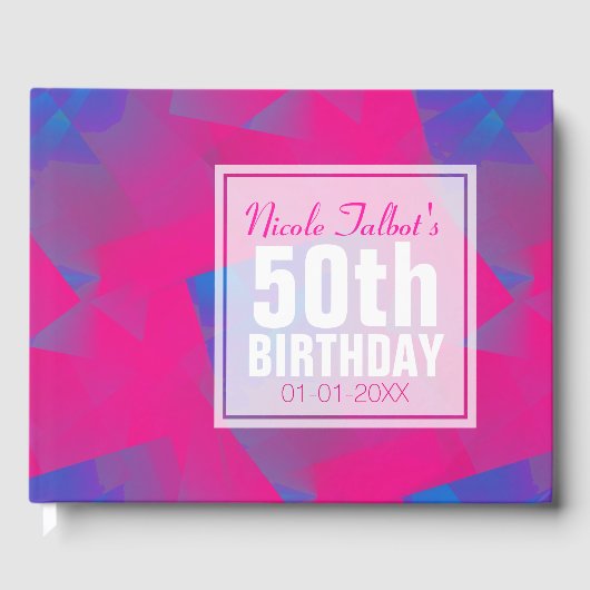 Abstract Roze Blauw 50e Birthday Guest Book Gastenboek (Voorkant)