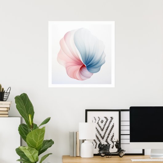 Abstract Roze, Blauw en Wit Shell-Poster Poster (Thuiskantoor)