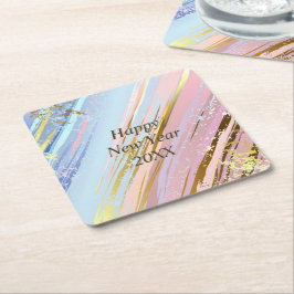 Abstract Roze Blauw Gold Gelukkig Nieuwjaar 20xx Kartonnen Onderzetters