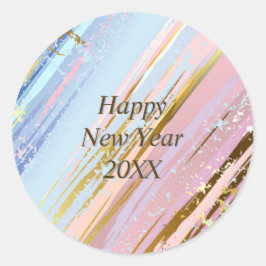 Abstract Roze Blauw Gold Gelukkig Nieuwjaar 20xx Ronde Sticker