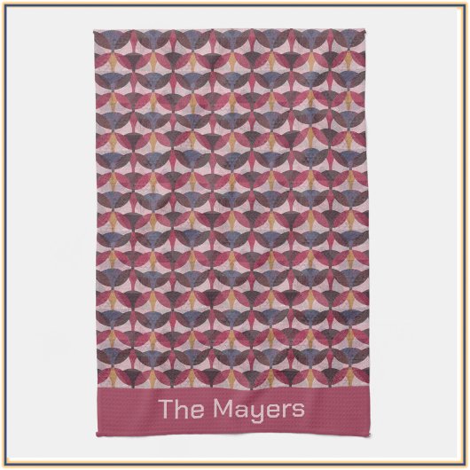 Abstract Roze Blauw Goud Art Deco Vibe Theedoek