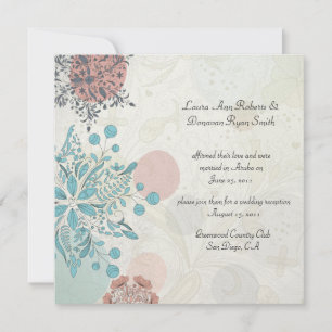 Abstract Roze Blauw Grijs Bloemen Post Wedding Kaart