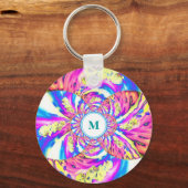 Abstract roze blauw retro bloemen mandala monogram sleutelhanger (Voorkant)
