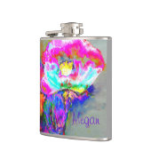 Abstract roze blauwgroen bloemenschilderij waterve heupfles (Links)