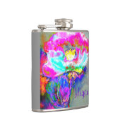 Abstract roze blauwgroen bloemenschilderij waterve heupfles (Rechts)