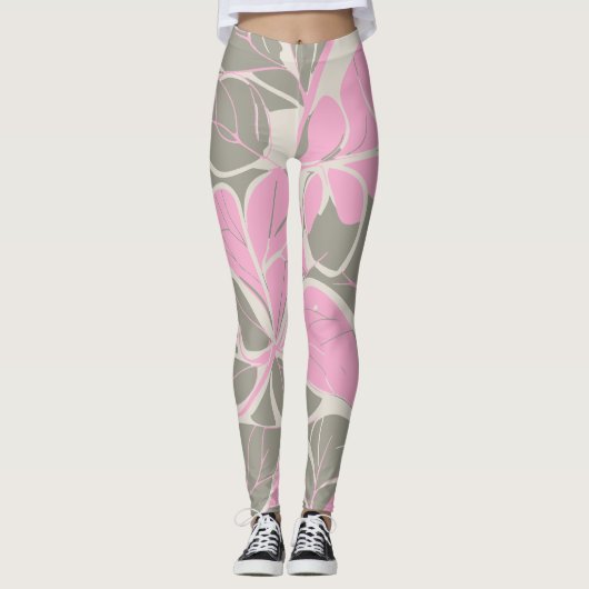 Abstract Roze Bloei Leggings (Voorkant)