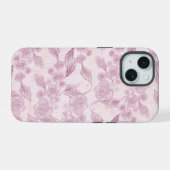 Abstract roze bloem iPhone 15 case (Achterkant horizontaal)