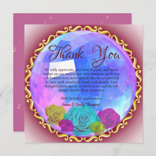 Abstract Roze Bloem Kristal Bruiloft Jubileum Bedankkaart (Voorkant / Achterkant)