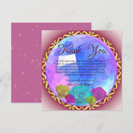 Abstract Roze Bloemen Crystal Wedding Jubileum Bedankkaart (Voorkant / Achterkant)
