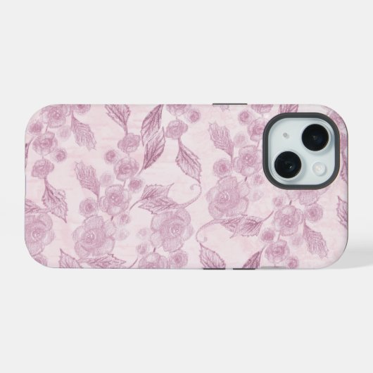 Abstract Roze bloemen iPhone 15 Case (Achterkant horizontaal)