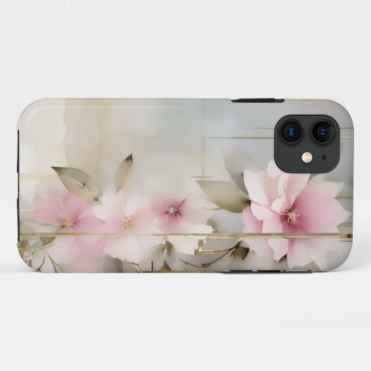 Abstract Roze Bloemen met Gouden Streaks Case-Mate iPhone Case (Achterkant (horizontaal))