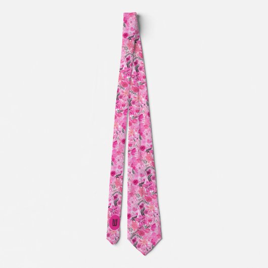 Abstract Roze Bloemend Monogram Stropdas (Achterkant)