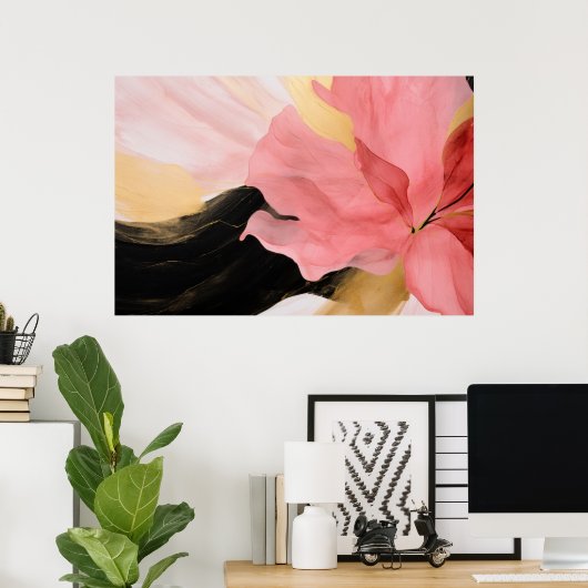 Abstract roze bloemschilderij poster (Thuiskantoor)