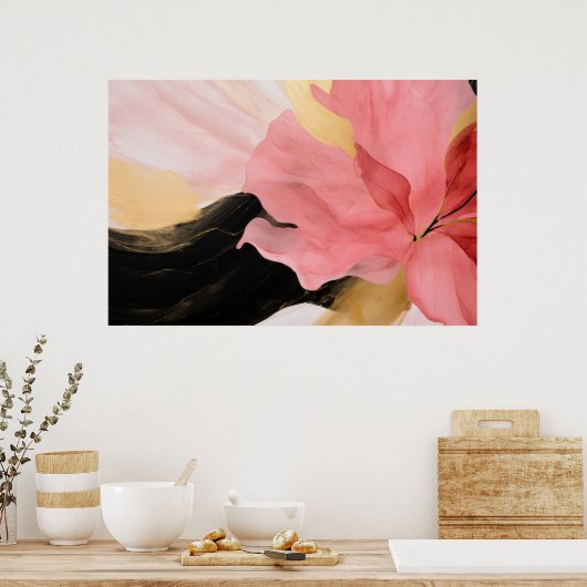 Abstract roze bloemschilderij poster (Keuken)