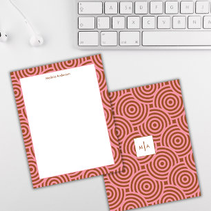 Abstract Roze Bruin  Monogram Naam Notitiekaartje