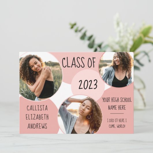 Abstract Roze Circle Geo Foto Afstuderen Aankondiging (Staand voorkant)